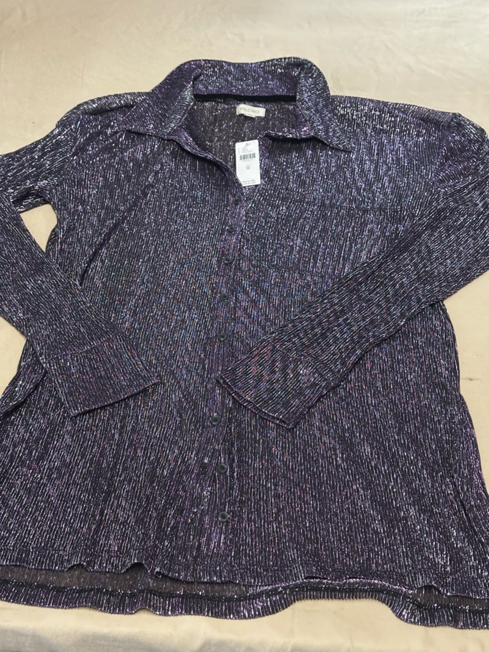 Pilcro Shimmery Purple Ribbed Button-Up Top